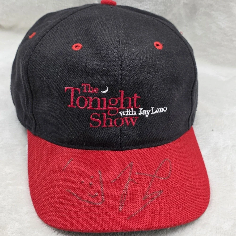 VINTAGE The Tonight Show with Jay Leno Hat Cap Snap Back Black Red 90s Televisio